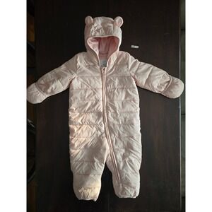 Baby Gap Pink Primaloft Lightweight Snowsuit Bear Ears 6-12 Months Hooded Puffer